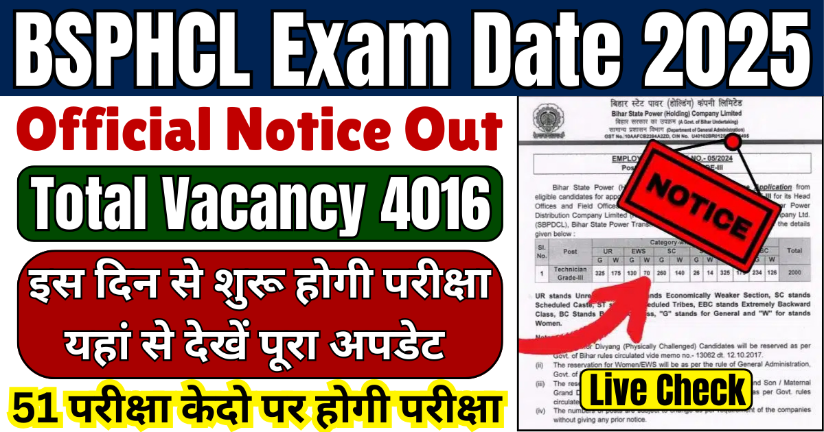BSPHCL Exam Date 2025 Confirm